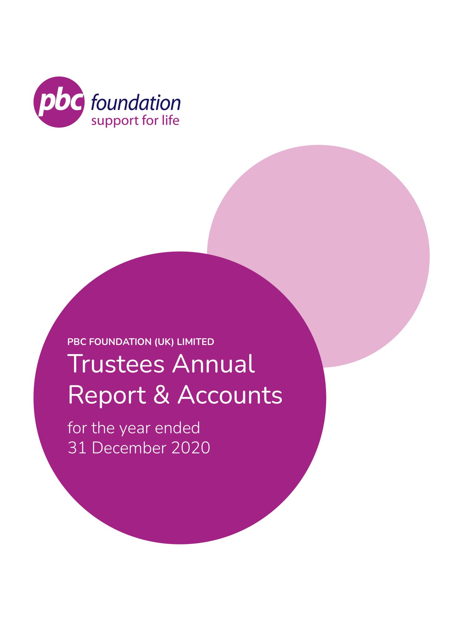 The cover of the PBC Foundation annual report and accounts for year ending 2020