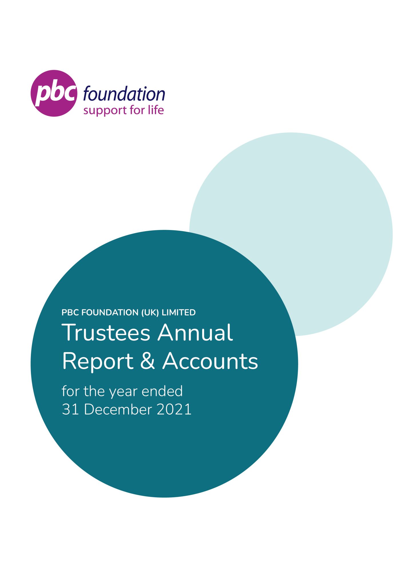 The cover of the PBC Foundation annual report and accounts for year ending 2021