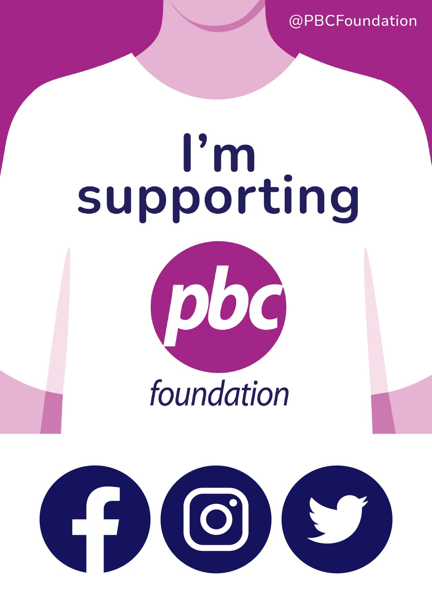 Social media tile showing a close up of somebody in a white t-shirt with the PBC Foundation logo on it. The caption says I'm supporting