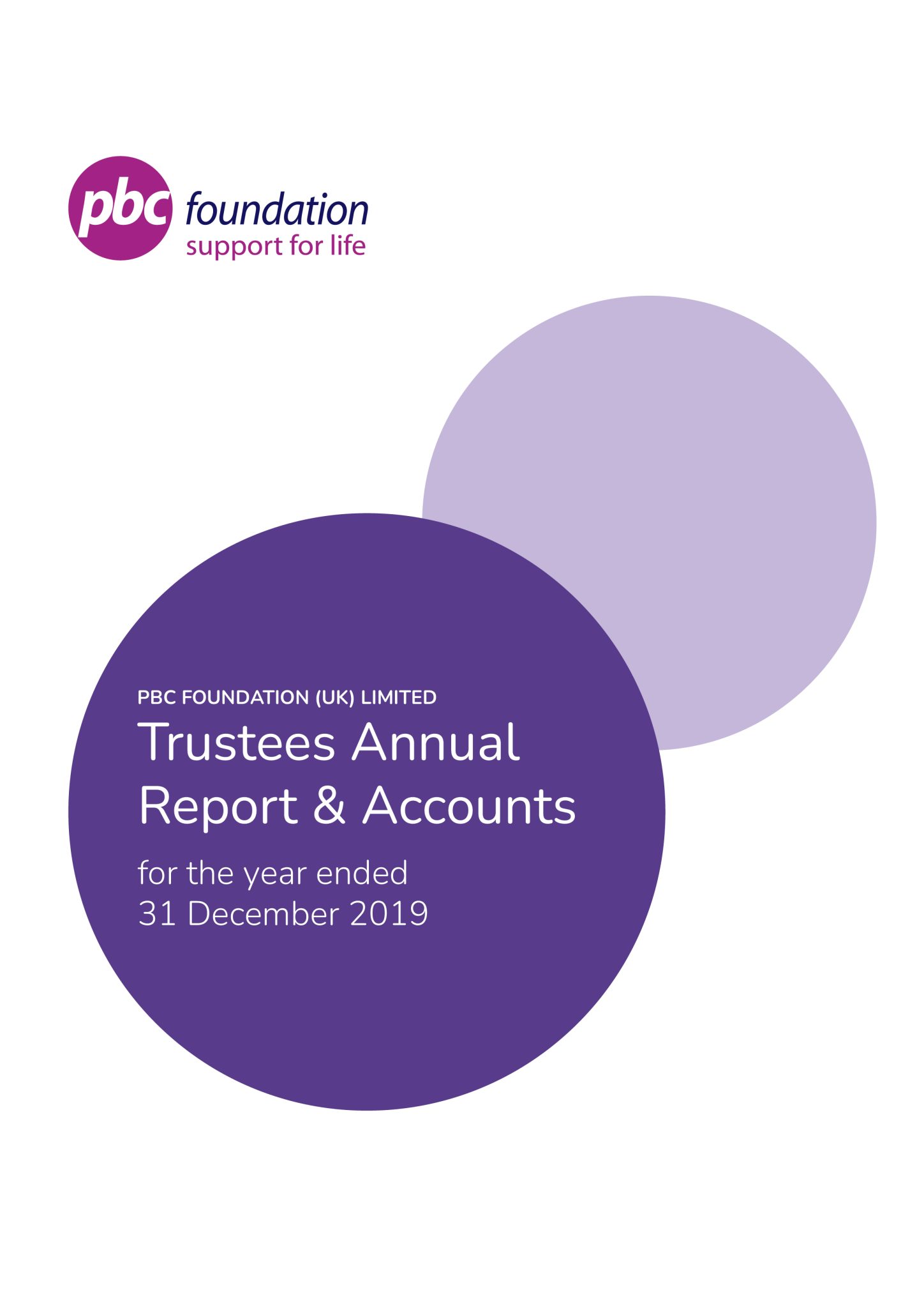 The cover of the PBC Foundation annual report and accounts for year ending 2019