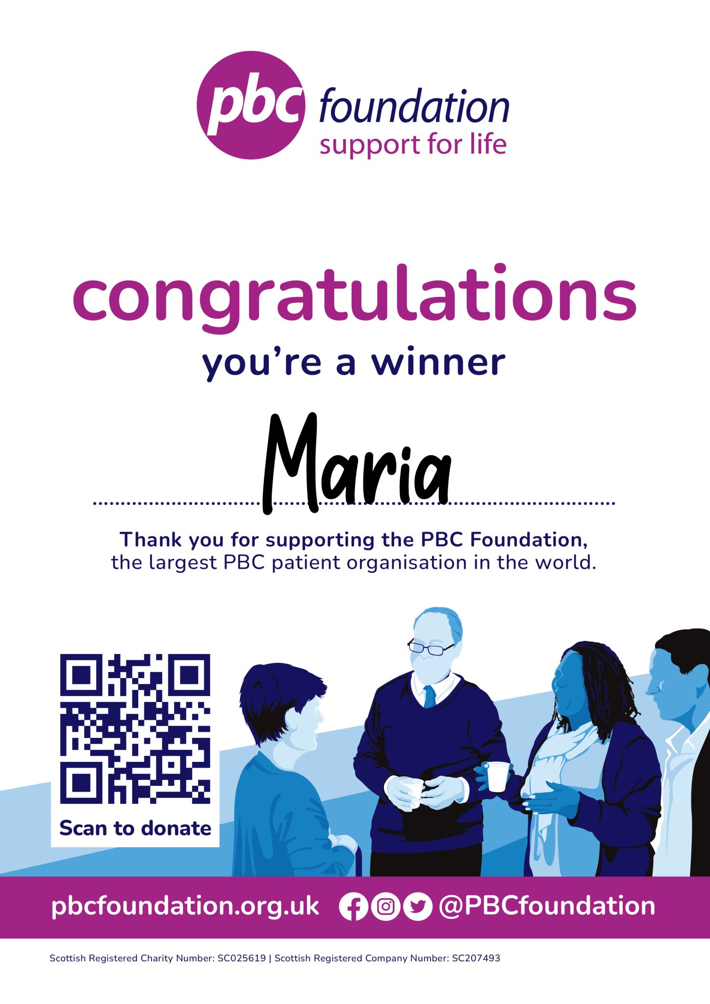 A certificate that can personalised when somebody wins a fundraising competition