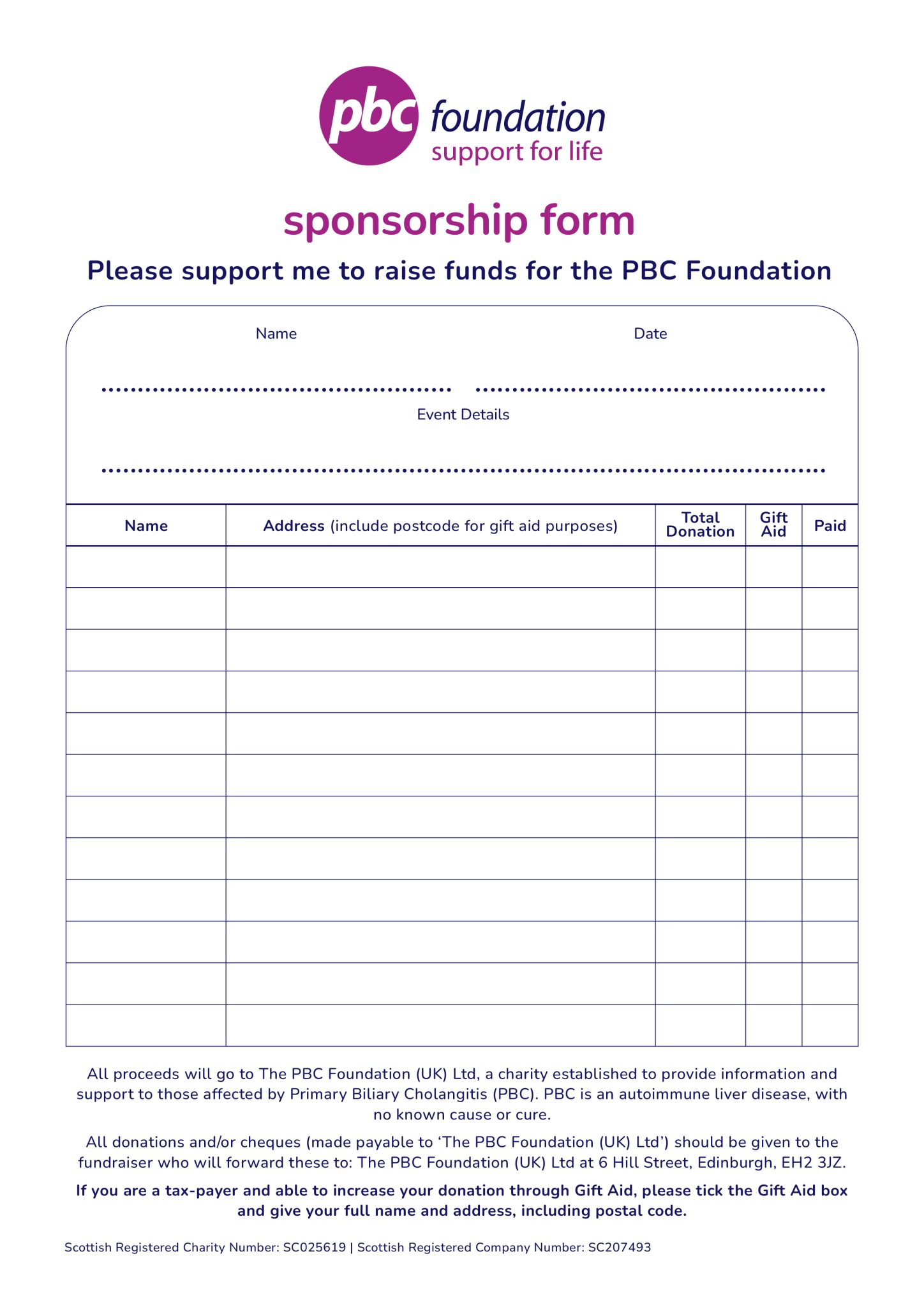 A sponsorship form
